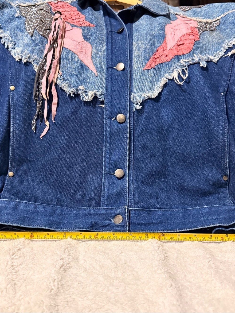 Rare Vintage 80s Denim Jacket with Pink Leather Accents - Picture 11 of 12